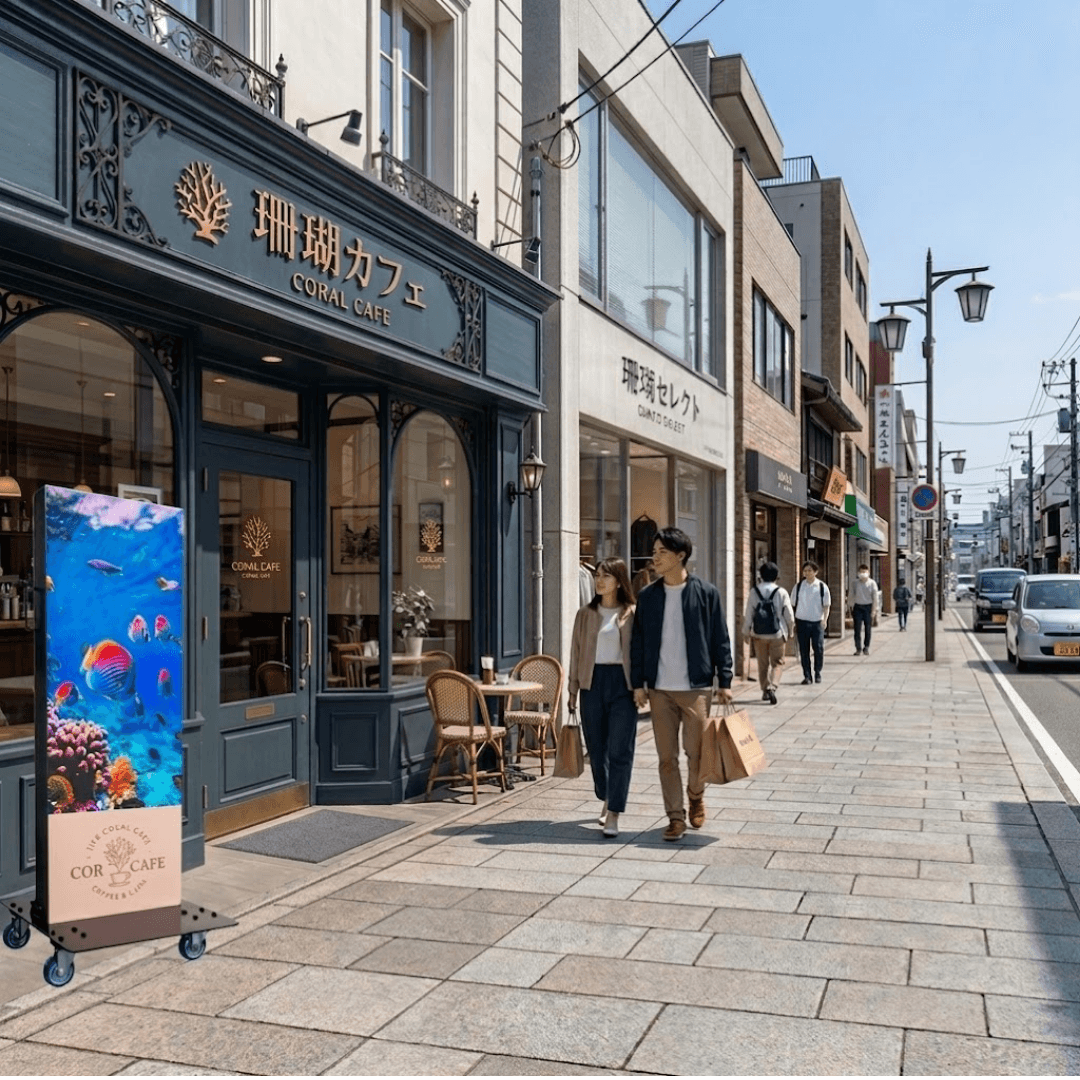 店頭に設置されたLEDビジョンのファーストビューイメージ